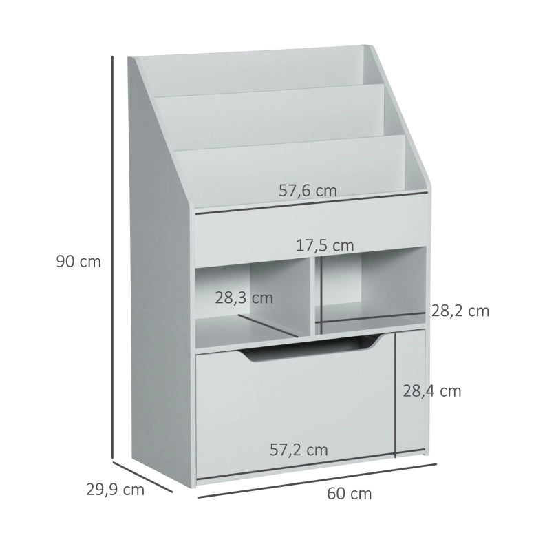 Libreria per bambini grigia con cassetto e ripiani, 60 x 29,9 x 90 cm