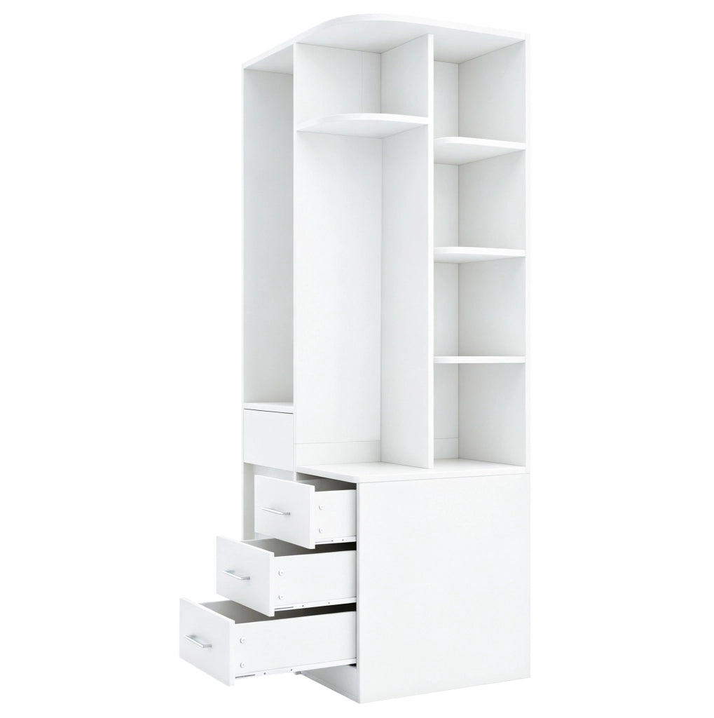 ARMADIO 70x55x175 cm con appendiabiti aperto e cassetti Bianco