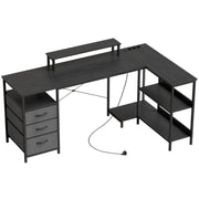 Scrivania a forma di L, scrivania ad angolo reversibile con cassetti e ripiani, 170 cm, nera