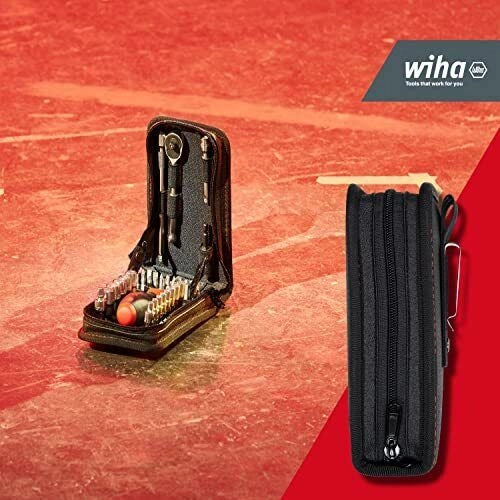 Wiha 44684 Set di Chiavi a Bussola ed Inserti 1-4'' 40 Pezzi con Borsa Funzionale e Clip per Cintura colore Nero