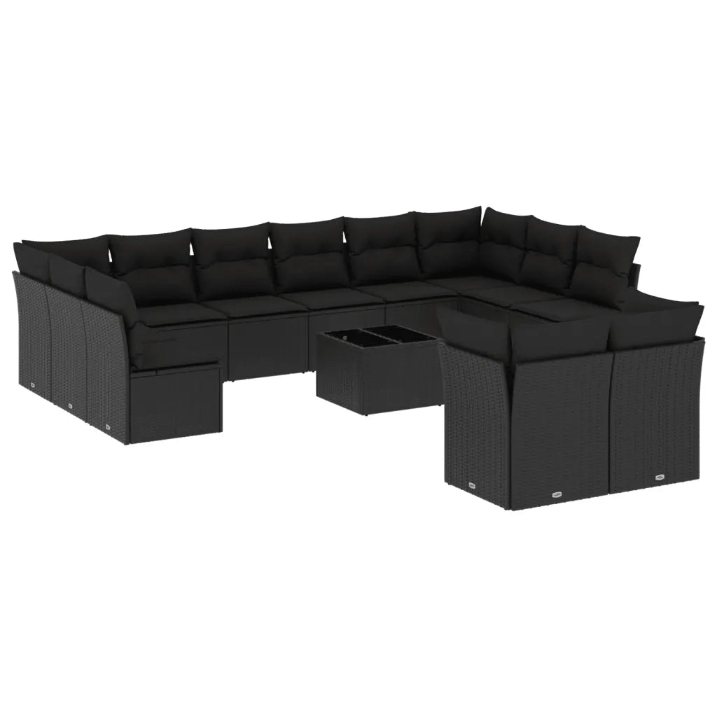 Set Divani da Giardino 13pz con Cuscini Nero in Polyrattan