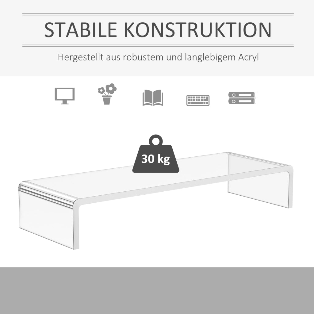 Supporto per monitor in vetro acrilico trasparente con vano per tastiera portata massima 30 kg 53 × 19 × 9 cm