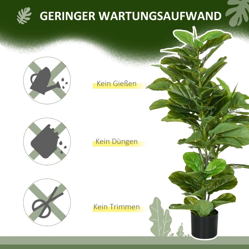 Pianta artificiale di ficus con 90 foglie in plastica PEVA; vaso in cemento; verde; alta 110 cm; per interni ed esterni