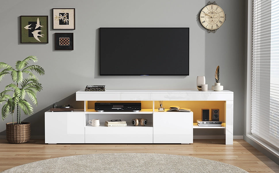 Mobile TV; 192x37x53 cm; con LED; finitura lucida; bianco