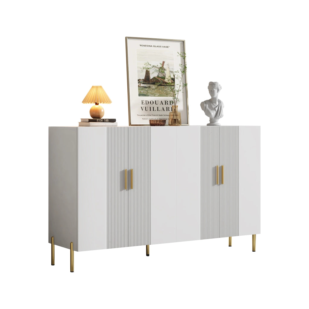 Credenza e madia con 4 ante e 4 ripiani regolabili, bianca opaca, per soggiorno e sala da pranzo, 160 × 35 × 100 cm