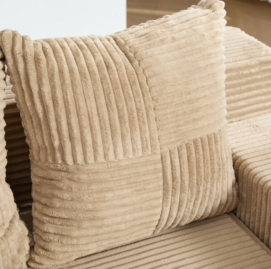 Divano imbottito 151x133x64 cm in velluto a coste kaki con tasche laterali