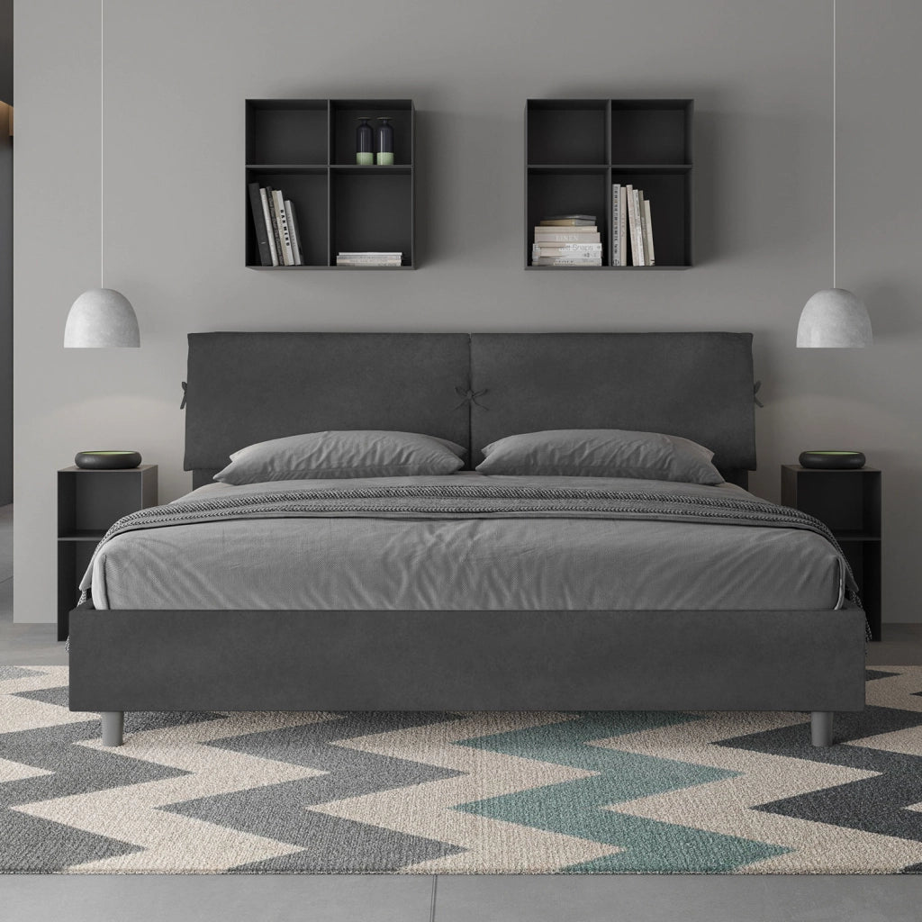 BS COM Letto matrimoniale king size con rete imbottito 180x200 microfibra grigio