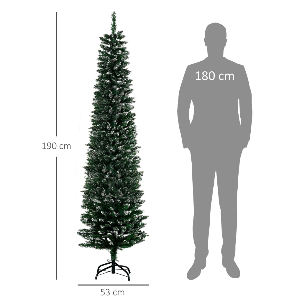 EasyComfort Albero di Natale Slim con 570 Rami, Albero di Natale Innevato Artificiale Alto e Stretto con Base Rimovibile e Pieghevole, Φ53x190cm, Verde