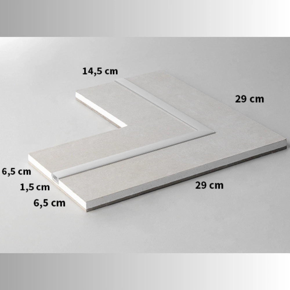 Semilavorato cartongesso fibra alluminio illuminazione led angolare 14,5x29x29cm