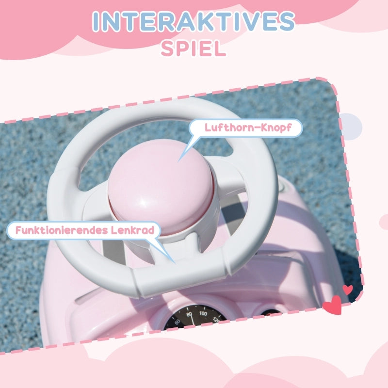 Auto cavalcabile per bambini 1,5-3 anni, max 25 kg, rosa, con clacson, sedile antiscivolo e protezione anti-ribaltamento