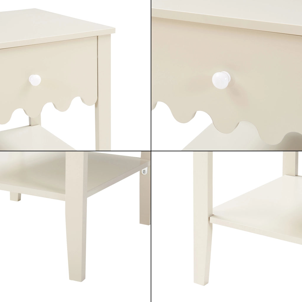 Comodino Luspoo con Cassetto e Ripiano Aperto 50 x 40 x 40 cm - Bianco Crema [en.casa]