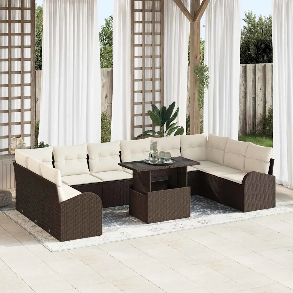 Set Divano da Giardino con cuscino 11 pcs Marrone Poly Rattan