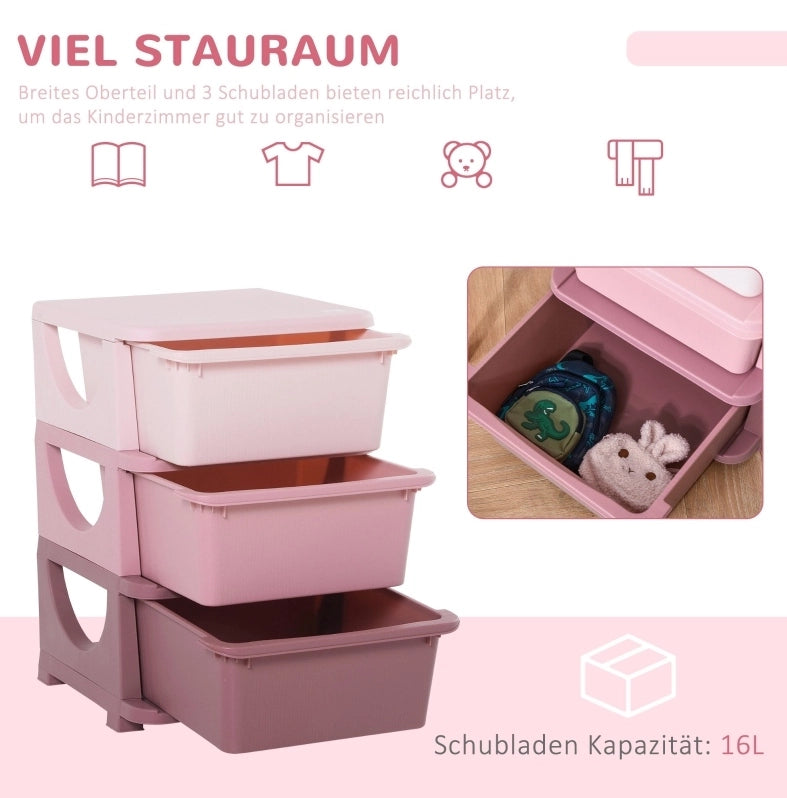 Mobile contenitore per bambini rosa a 3 livelli