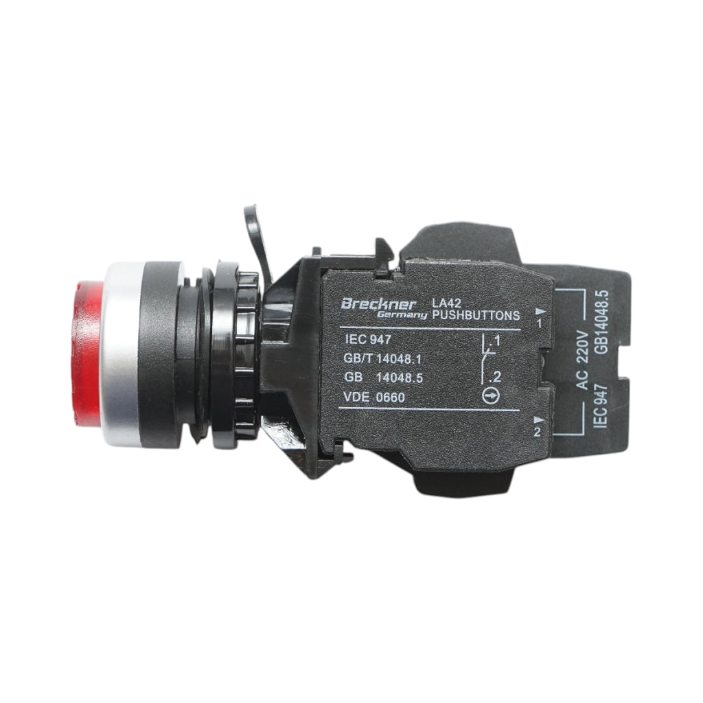 Pulsante di comando convesso illuminato LED 24V AC/DC rosso con ritorno 1NO+1NC, 10A/600V AC, 1A/250V DC TA42 Breckner Germany