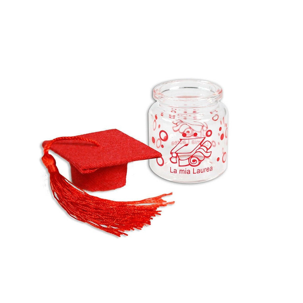 Trade Shop - Ampolle Barattoli In Vetro Con Tappo In Sughero Bomboniera Laurea Tocco Rosso -
