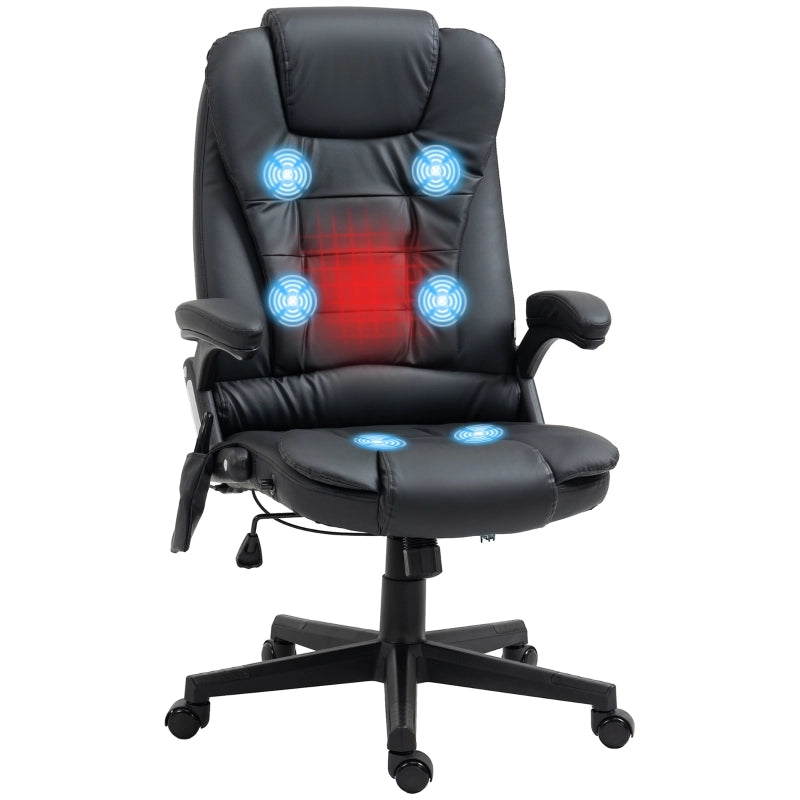 Poltrona da ufficio ergonomica con massaggio e calore in pelle rigenerata nera