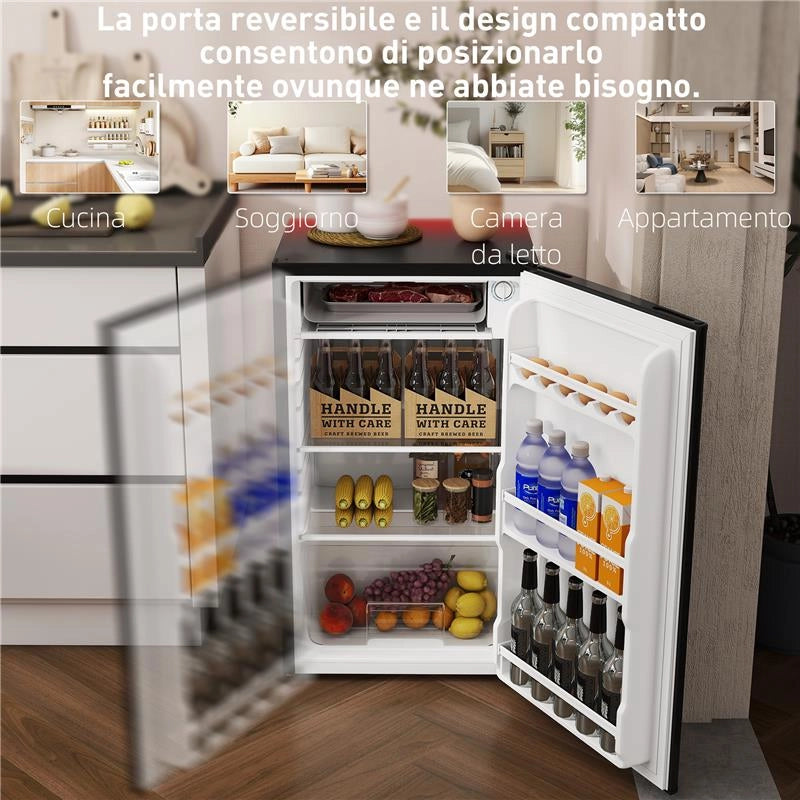 FRIGORIFERO PICCOLO 91L MONOPORTA REVERSIBILE CON CONGELATORE E TEMPERATURA REGOLABILE, NERO