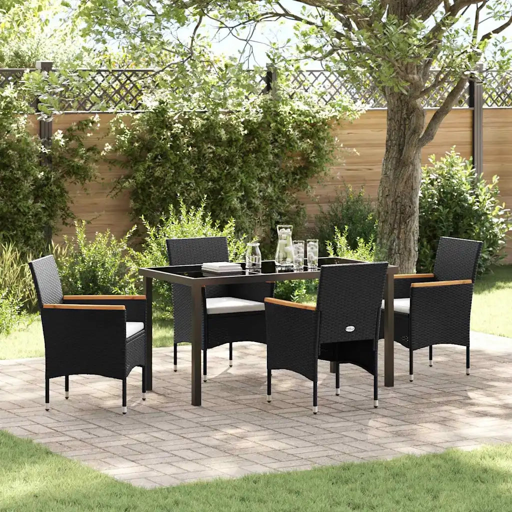 Set da Pranzo per Giardino con cuscino 5 pcs Nero polyrattan 3379753