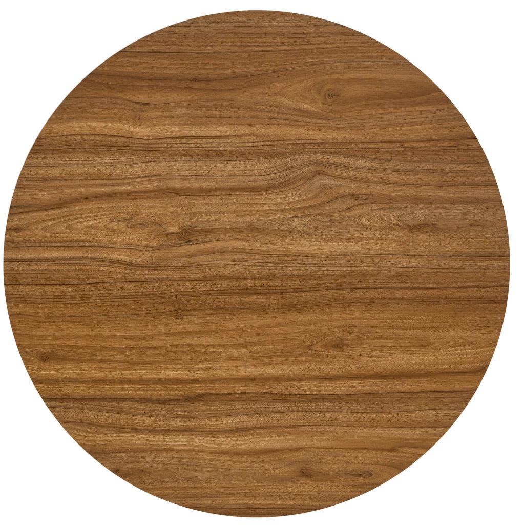 Tavolino basso rotondo 85 cm in MDF noce e metallo cromato, per piccoli spazi
