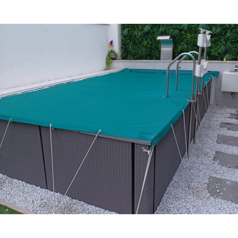 Telo Copertura Piscina 4x5m in PVC 600 gr/mq Verde - Protezione Invernale Antifoglie, Occhielli 25cm Sicurezza Bambini & Antiraggi UV