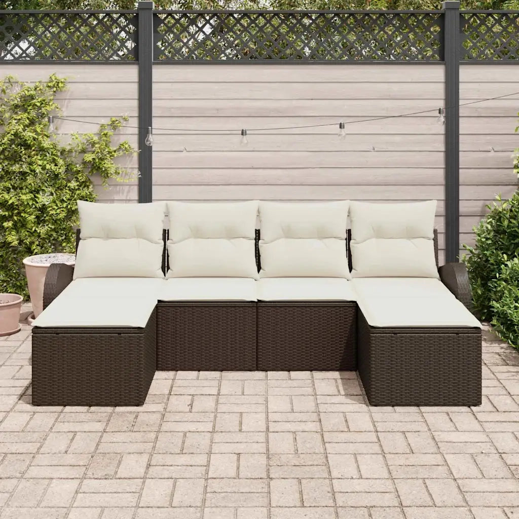 Set di divani con cuscino 6 pcs Marrone e bianco polyrattan