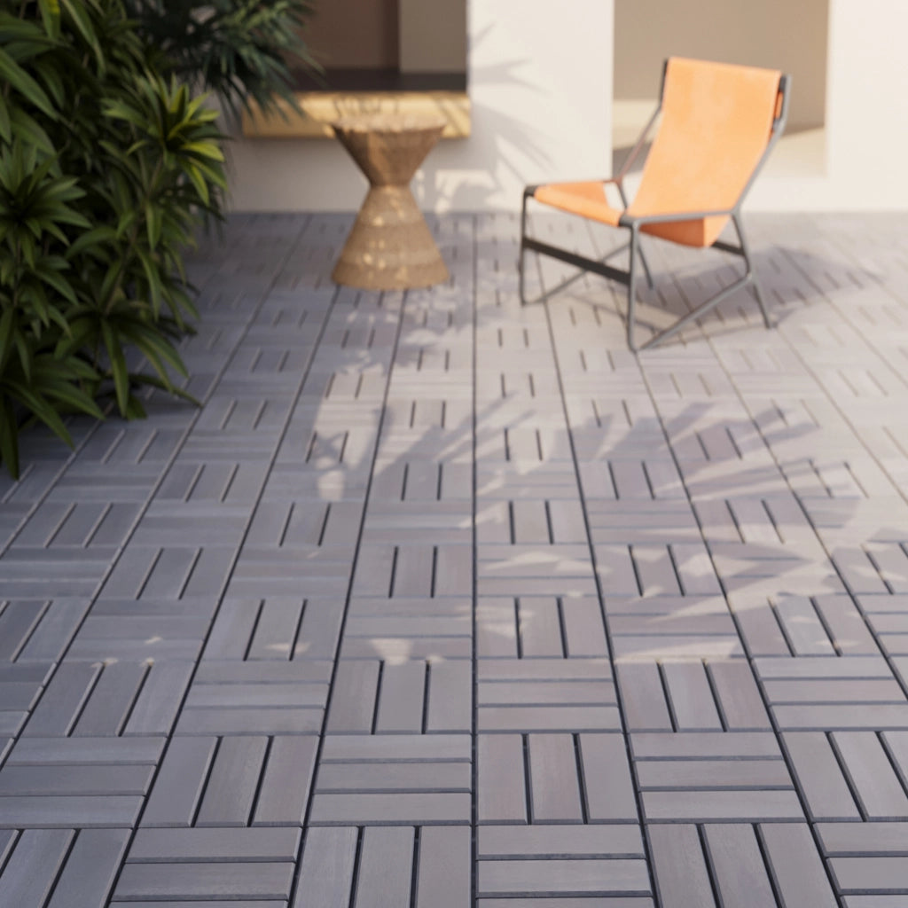 Set Alliste di 10 Piastrelle per Pavimentazione da Esterno Design Mosaico in Legno - Grigio casa.pro