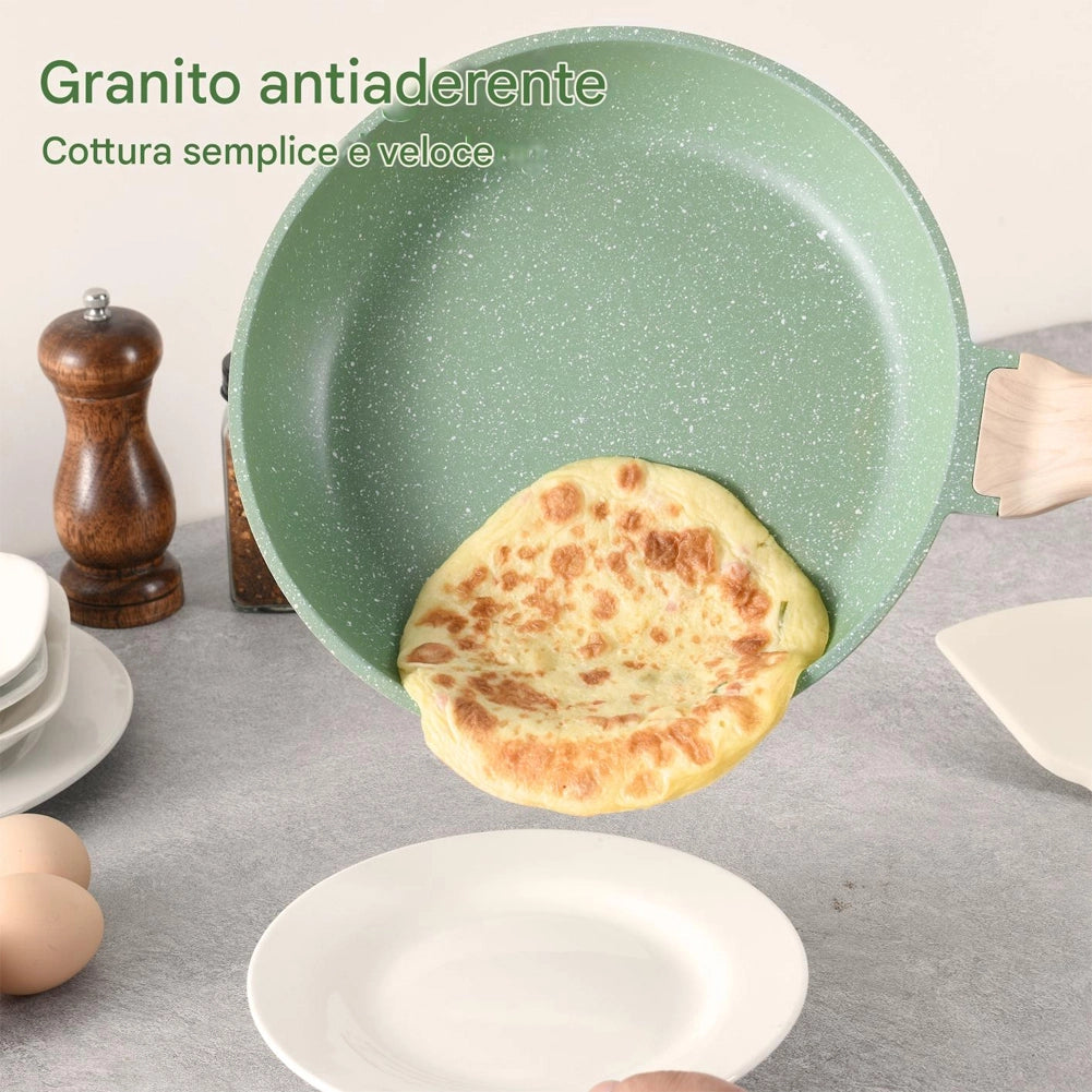 Batteria Pentole 15 Pezzi con Accessori e Coperchi in Alluminio Pressofuso Verde