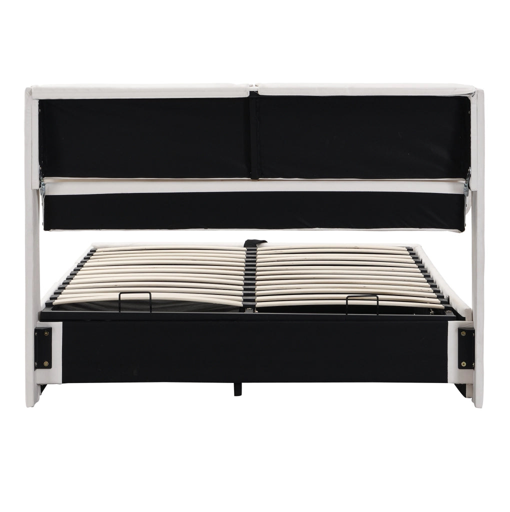Letto imbottito 140x200 cm con contenitore idraulico; 3 cassetti; rete a doghe e testiera regolabile in velluto beige