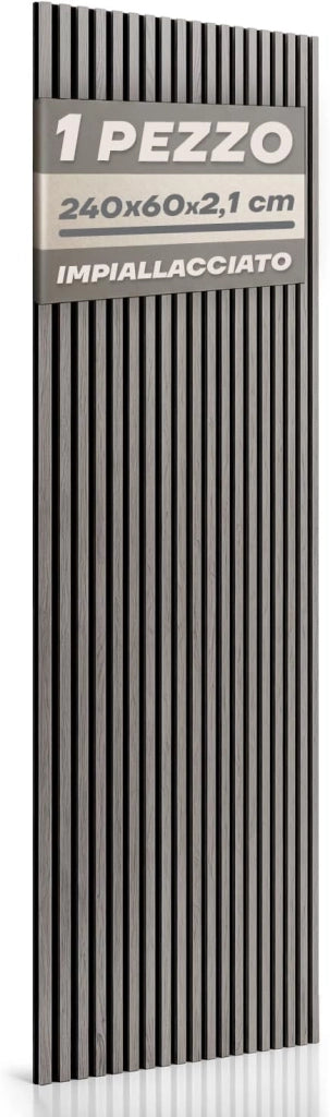 RMF PRO 1 Pannello Decorativo Parete Legno Fonoassorbente Rovere Grigio 240x60 cm (1,44 m²) – Singolo Rivestimento Acustico a Listelli MDF per Soggiorno, Studio e Ufficio