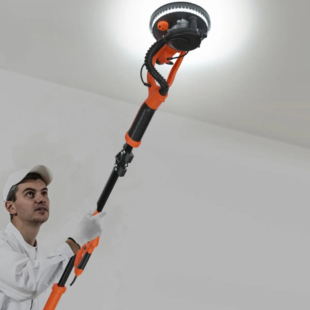 Per fai da te, levigatrice elettrica per cartongesso 750 W con aspiratore, LED, manico telescopico e 12 dischi abrasivi