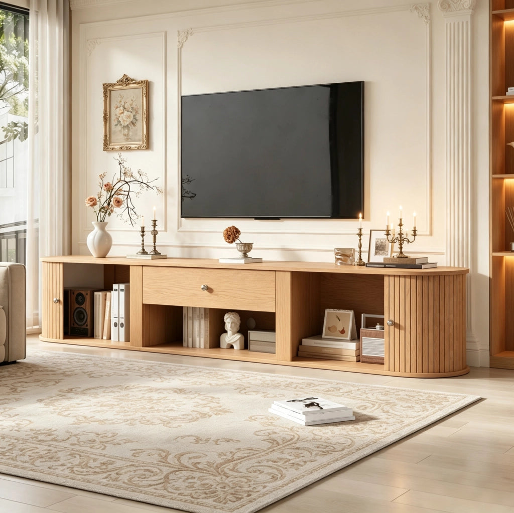 Mobile TV 180 cm con 2 ante a rullo, cassetto e vano aperto