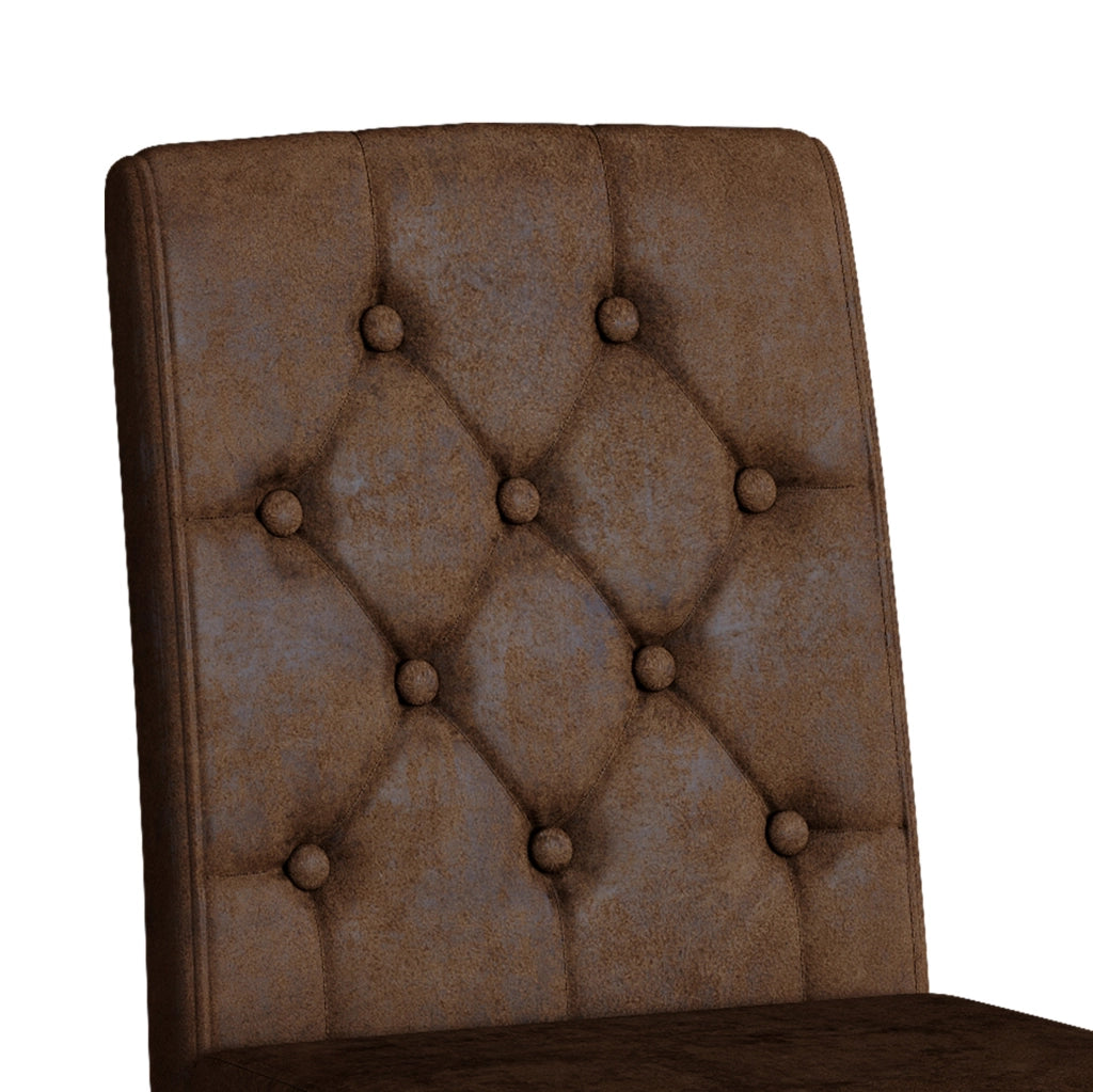 Set da pranzo moderno con tavolo rotondo in vetro Ø 85 cm e 4 sedie in similpelle marrone retrò