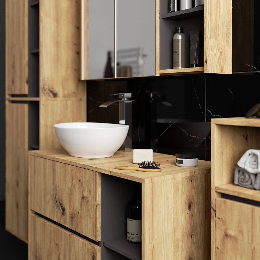 Mobile bagno sospeso VAMI Rovere Artisan, Grigio Grafite 35 cm 1 anta 35x30x80 cm