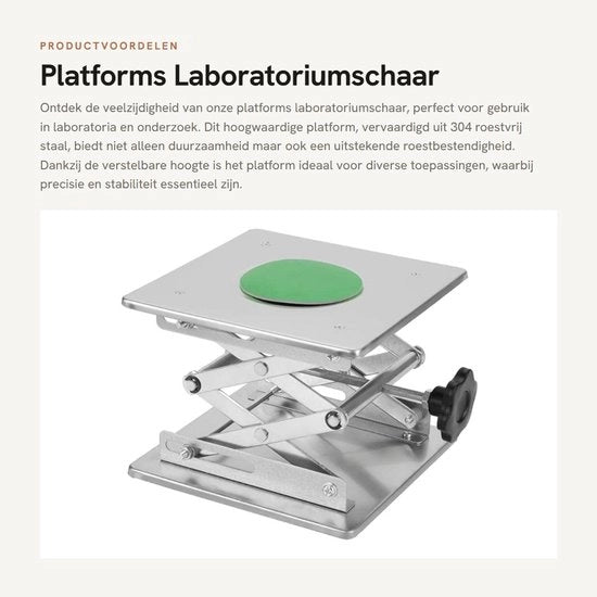 Scaletta Laboratorio in Acciaio Inossidabile - Piattaforma - Regolabile - Altezza 80-280 mm - Duraturo - 200 x 200 mm - Piattaforma di Elevazione