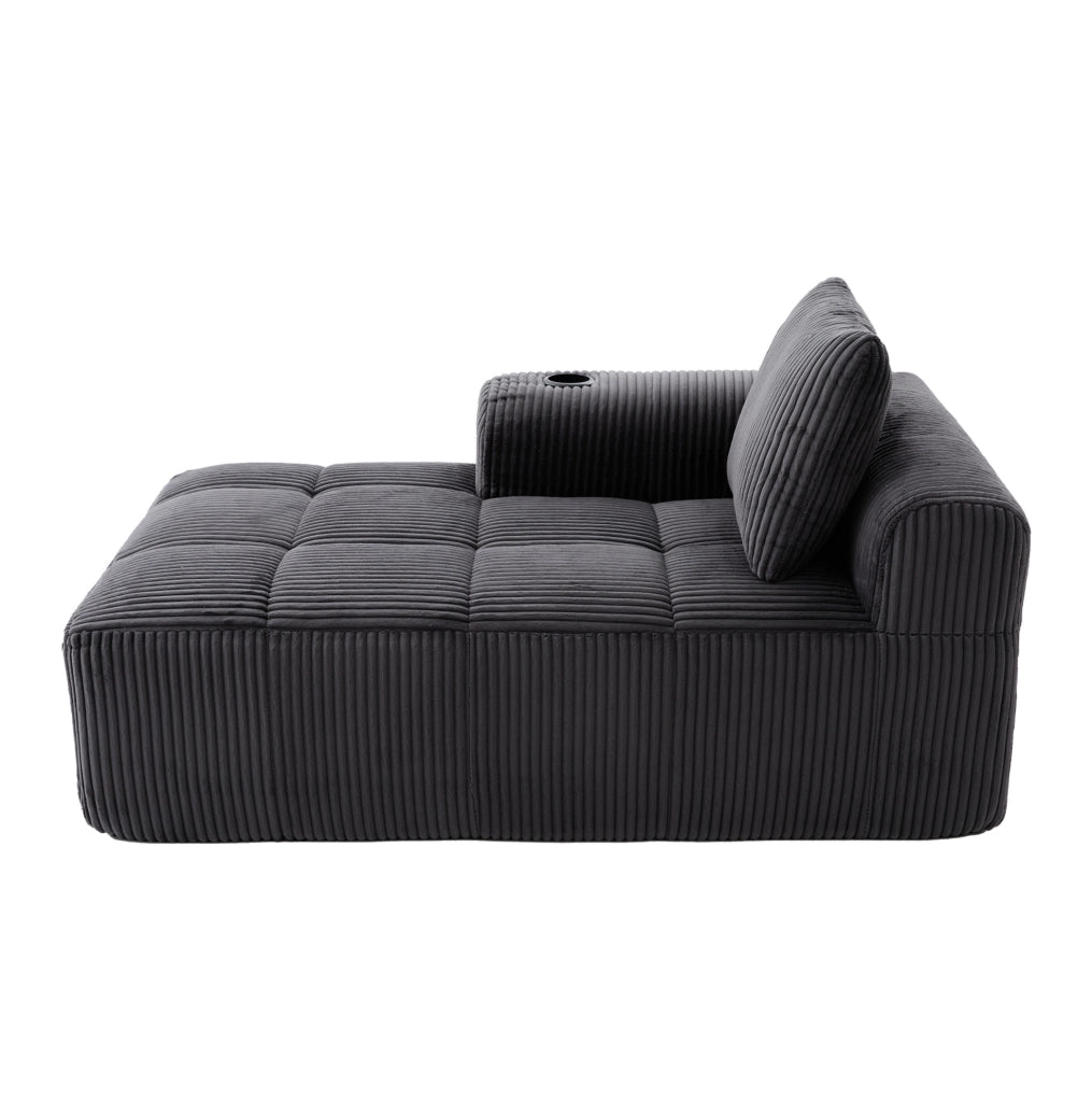 Divano compatto 158x93x61 cm in velluto a coste grigio scuro con tasche laterali