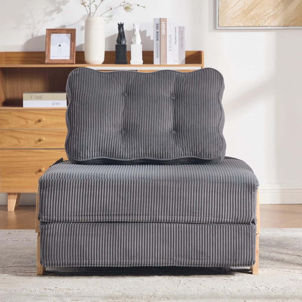 Poltrona letto pieghevole 90x170 cm in velluto a coste grigio scuro