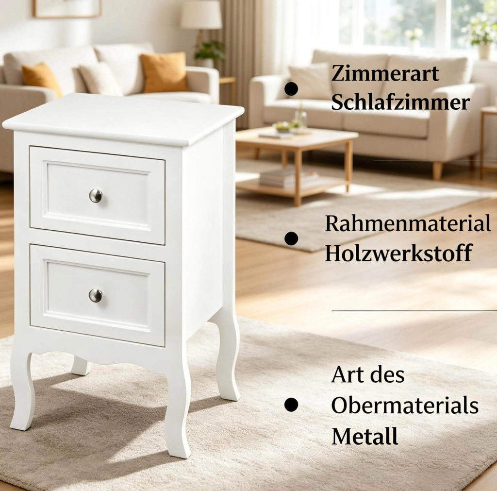 Comodino moderno bianco con due cassetti in MDF laccato 40x60x30 cm