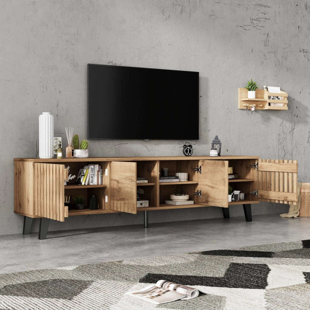 Mobile TV e madia in effetto legno naturale; 180x40x55 cm e 150x40x95 cm; colore naturale