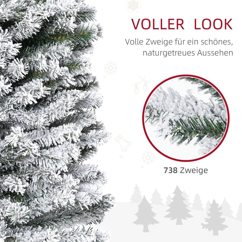 Albero di Natale artificiale innevato slim con base in metallo rami folti in plastica verde a montaggio segmentato