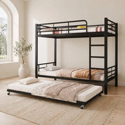 Letto a castello in metallo con letto estraibile; 90x200 cm e 90x190 cm; nero