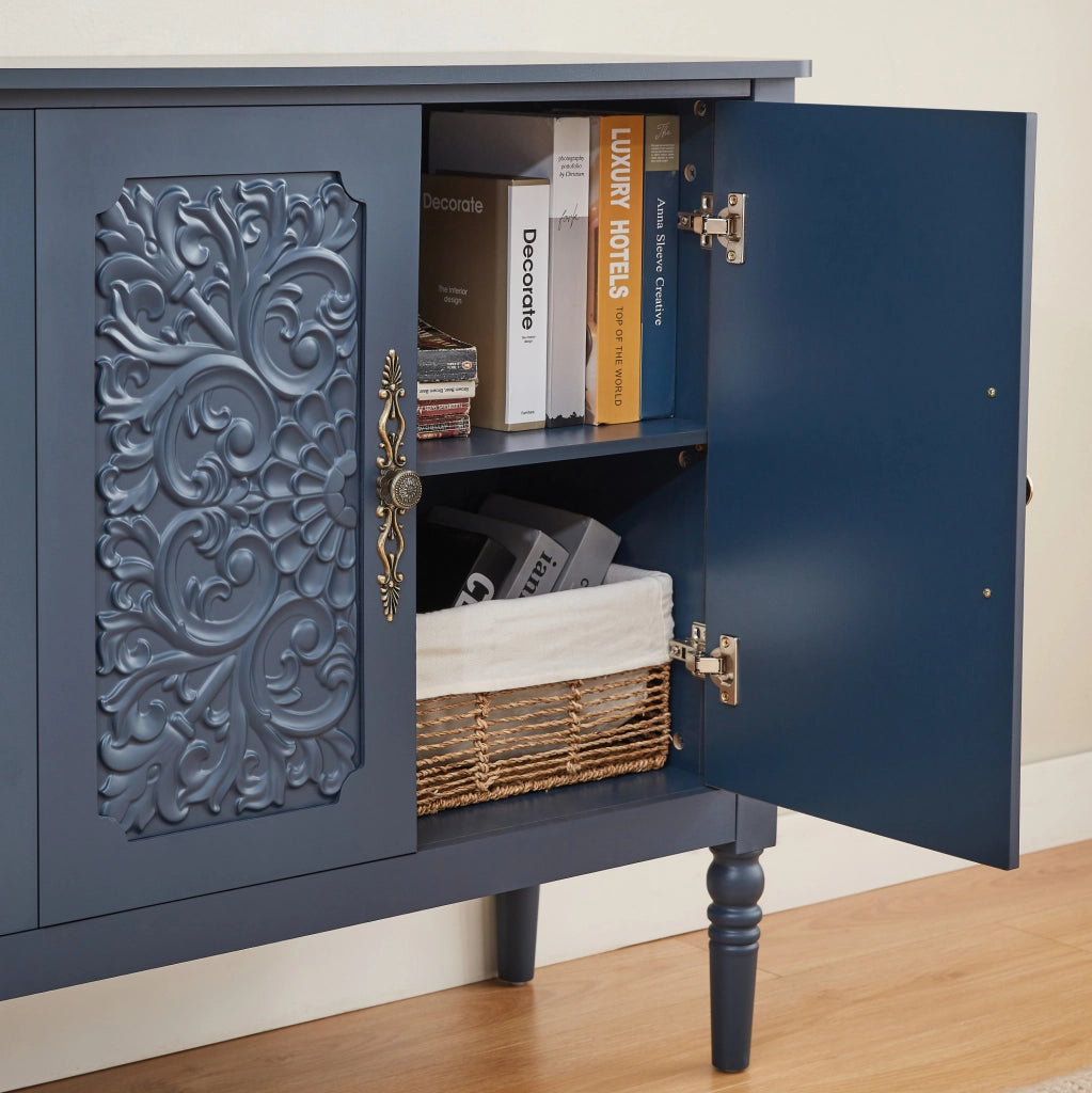 CREDENZA 160x40x89 cm Blu Navy in Truciolare con Rilievi Retrò