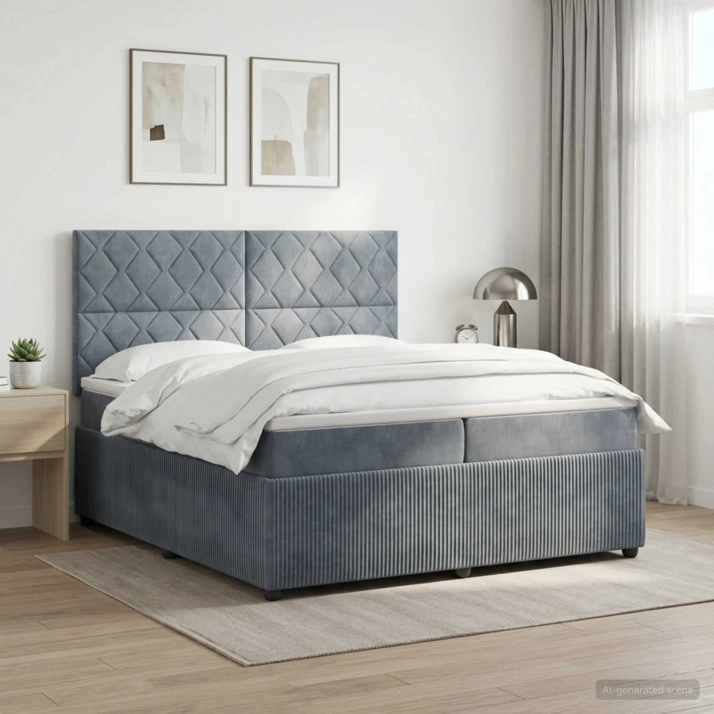 Letto Box Spring LED con Materasso Grigio Scuro 200 x 200 cm 3456144