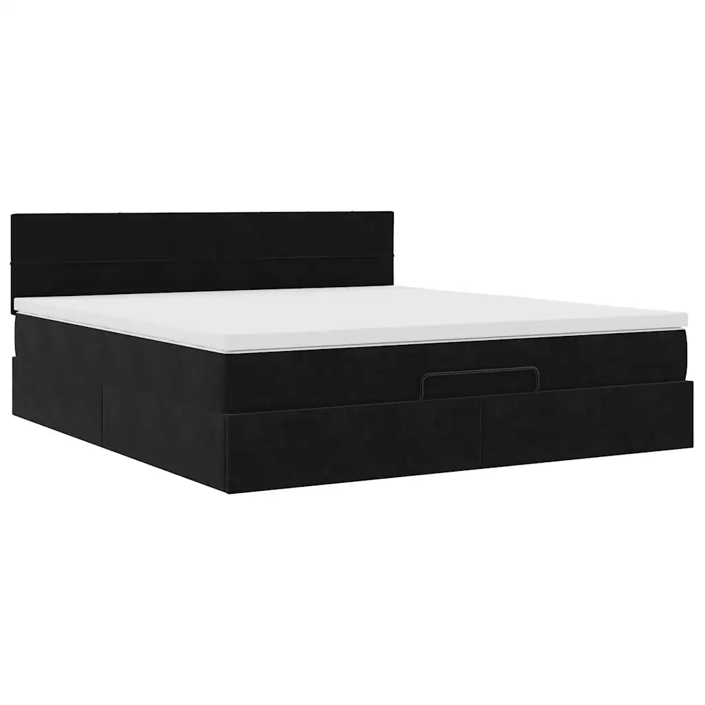 Struttura Letto Pouf con Materasso Nero 180x200 cm in Velluto 3312640
