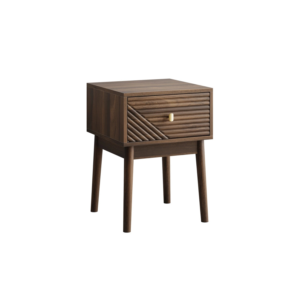 Comodino moderno 40 x 40 x 55 cm con 2 cassetti, maniglie in metallo, noce