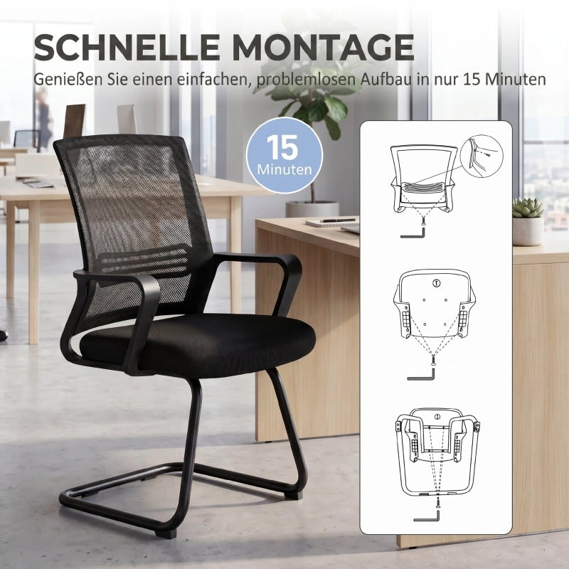 Sedie da ufficio ergonomiche set di 2 in rete nera imbottite impilabili con base a slitta 93 × 58.5 × 57.5 cm