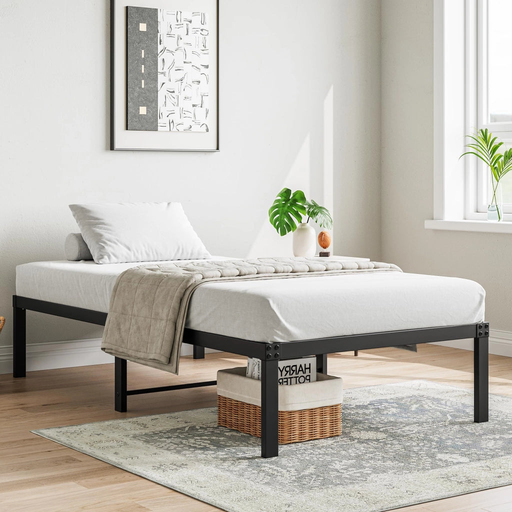 Struttura letto 90 × 200 cm in metallo nero con rete a doghe in acciaio portata 150 kg spazio sottoletto 31 cm