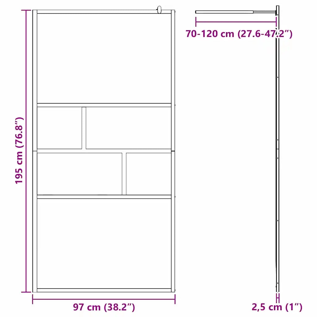 Parete Doccia Walk-in Nero 100 x 195 x 0,5 cm Vetro e Alluminio 42025249