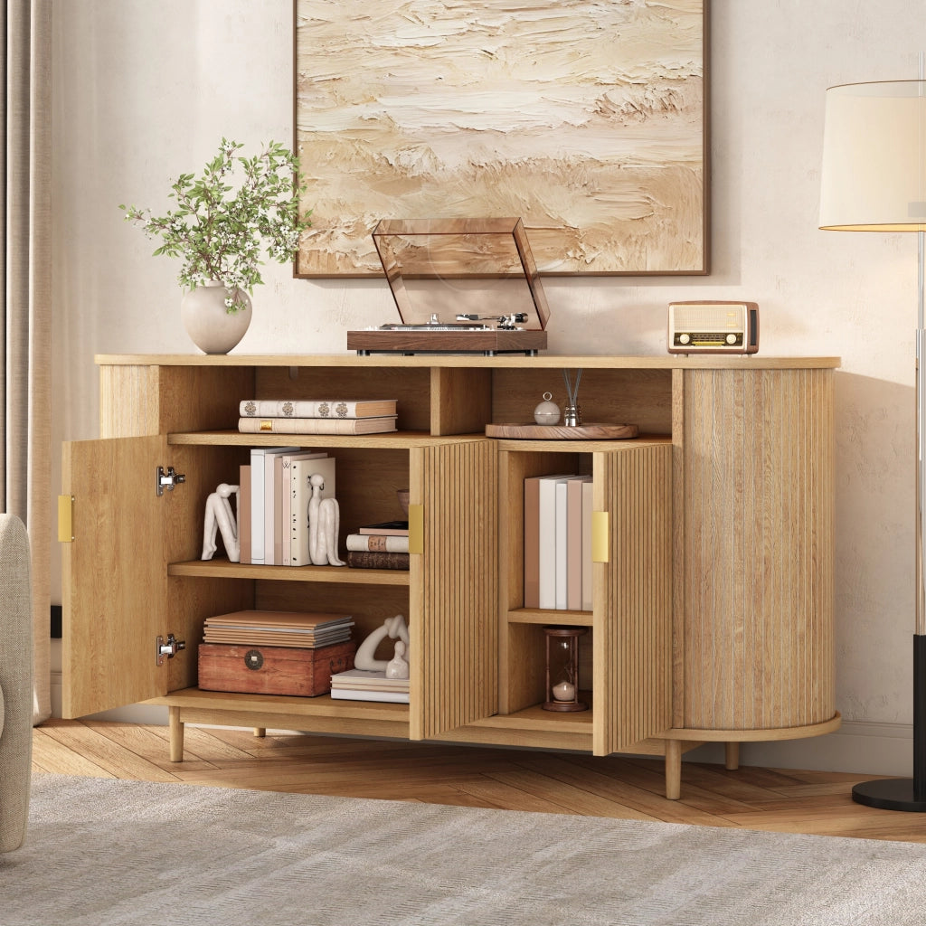 Credenza a 3 ante con frontale a linee verticali in MDF e pannello di particelle naturale 140 × 40 × 78 cm