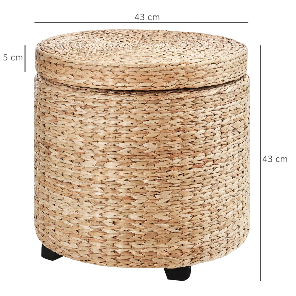 Pouf contenitore in rattan naturale color kaki con coperchio rimovibile Ø43x43 cm