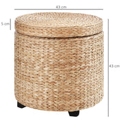Pouf contenitore in rattan naturale color kaki con coperchio rimovibile Ø43x43 cm